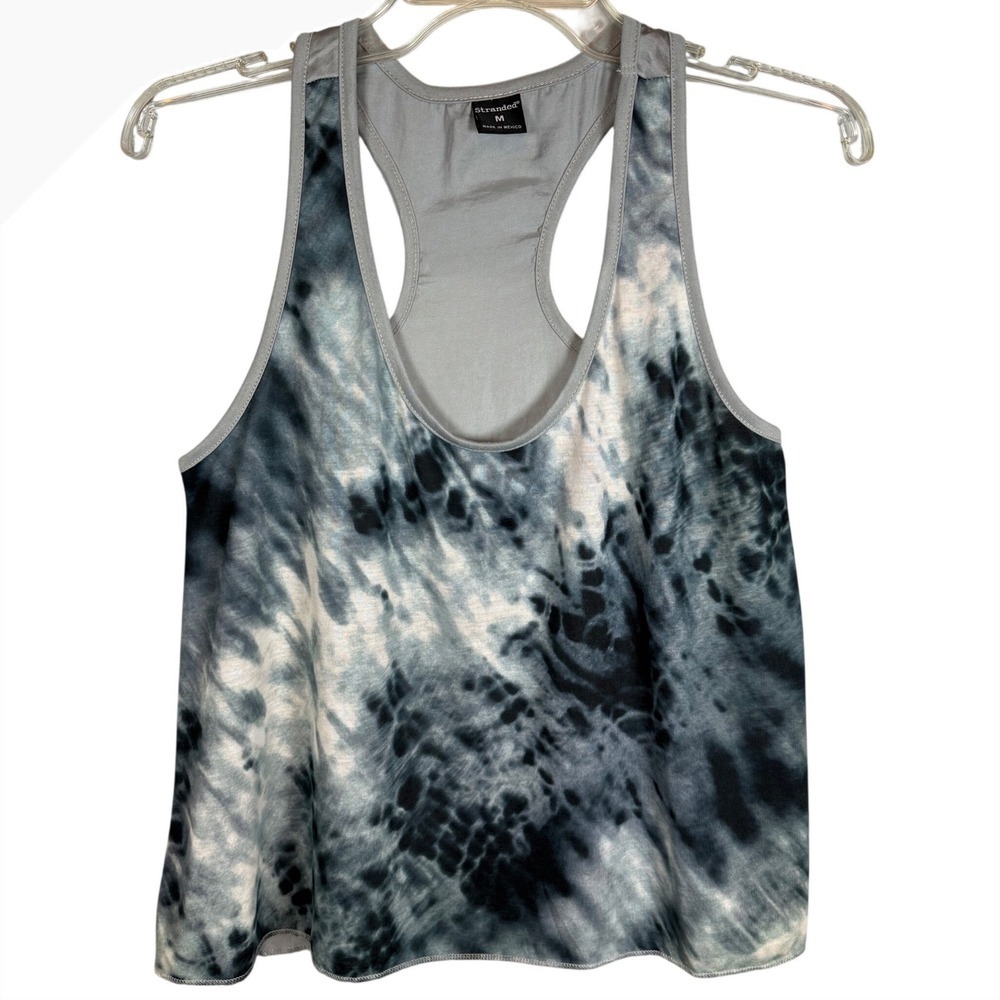STRANDED WOMEN'S RACERBACK STYLE TANK TOP TIE-DYE PRINT IN GREY, Size Medium